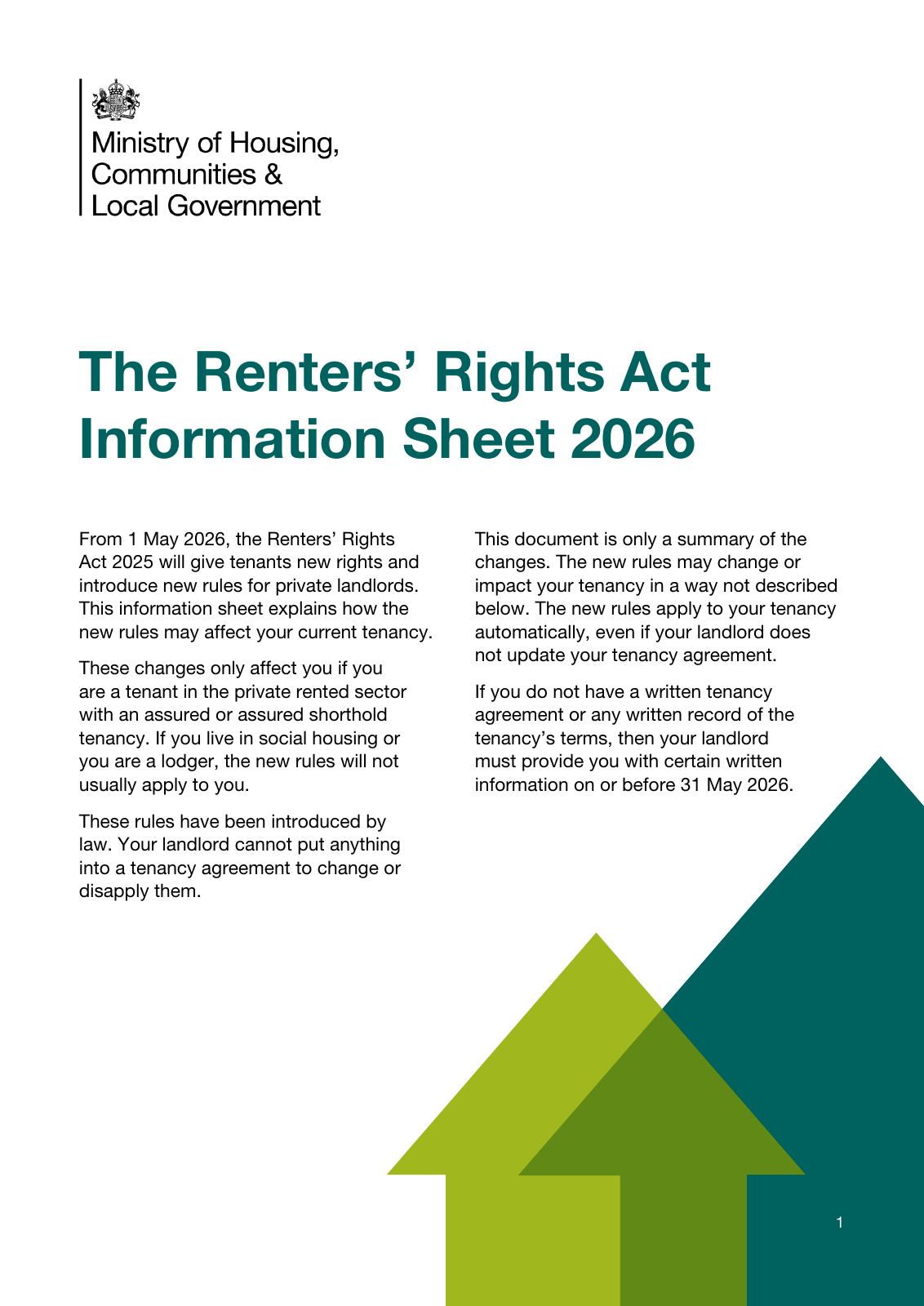 The Renters’ Rights Act Information Sheet 2026 first page